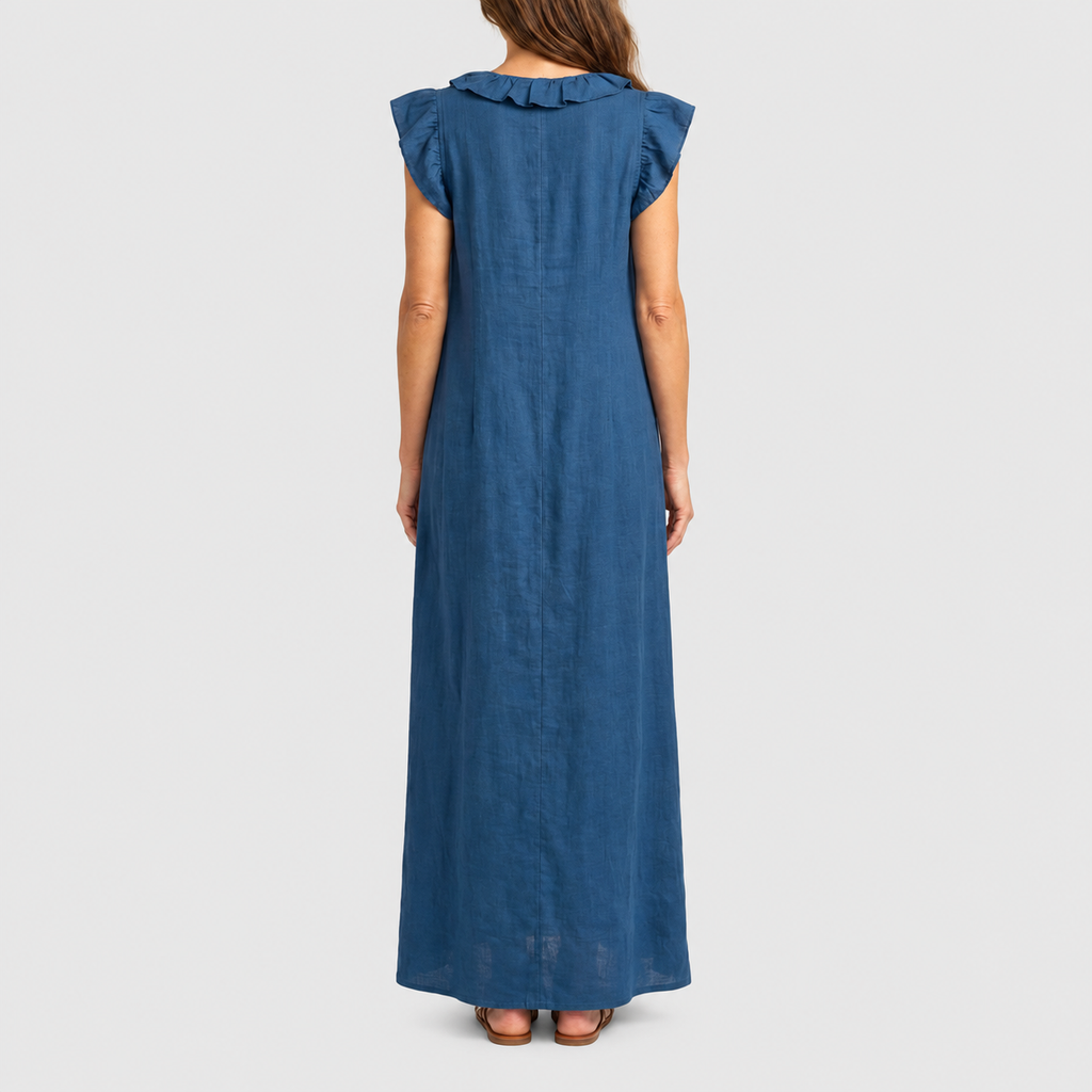 Women's Long V-Neck Dress with Frills — view 13