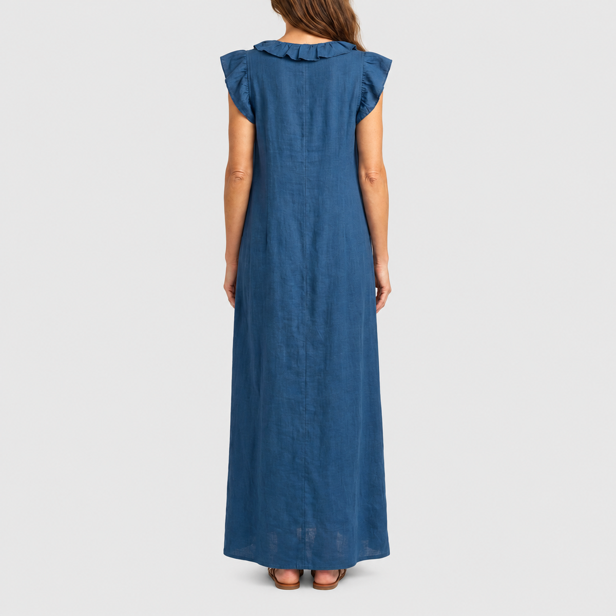 Women's Long V-Neck Dress with Frills — view 13