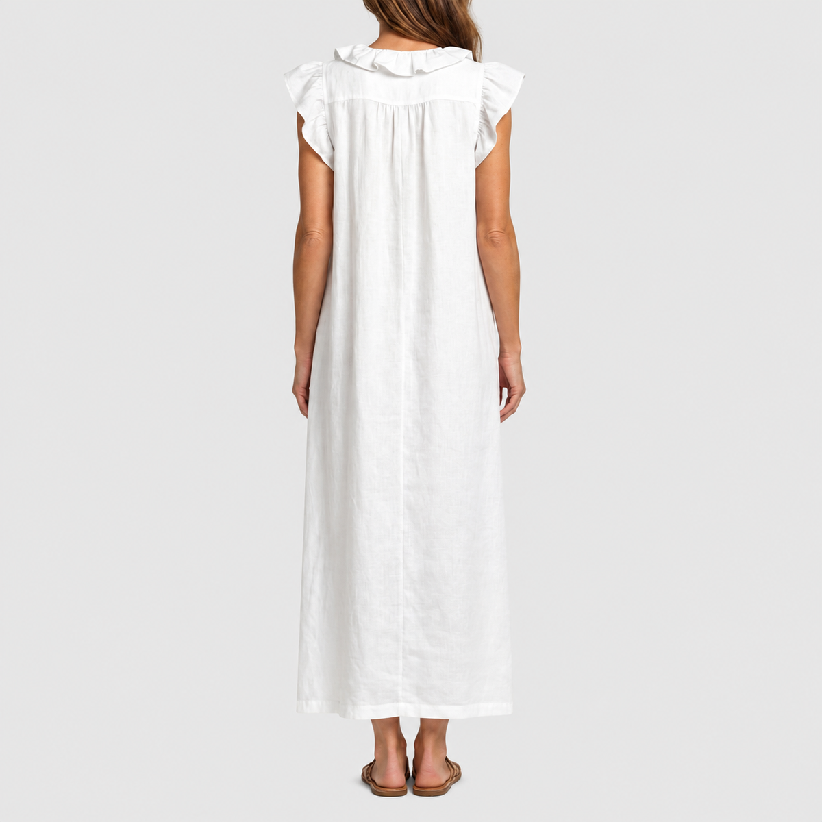 Women's Long V-Neck Dress with Frills — view 15