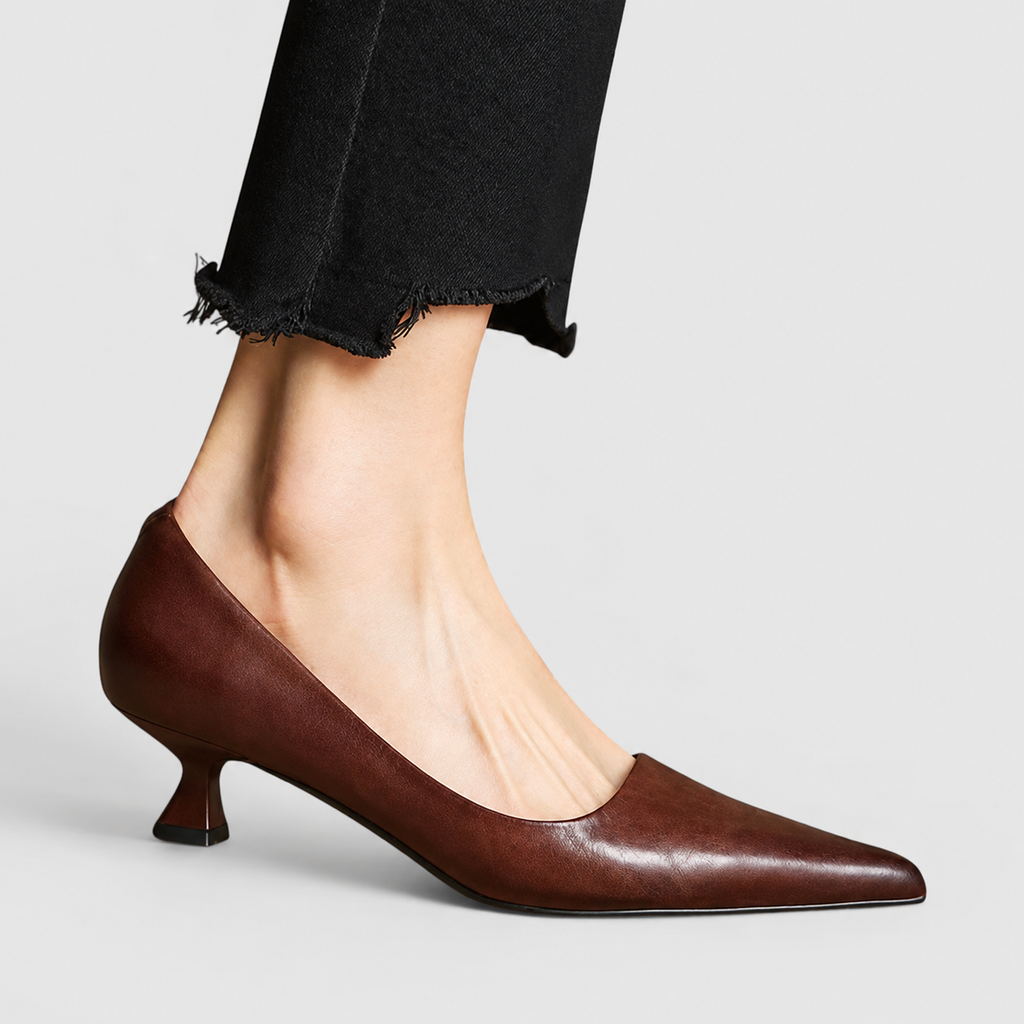 Women's Pointed-Toe Kitten-Heel Court Shoes in Brown — view 2