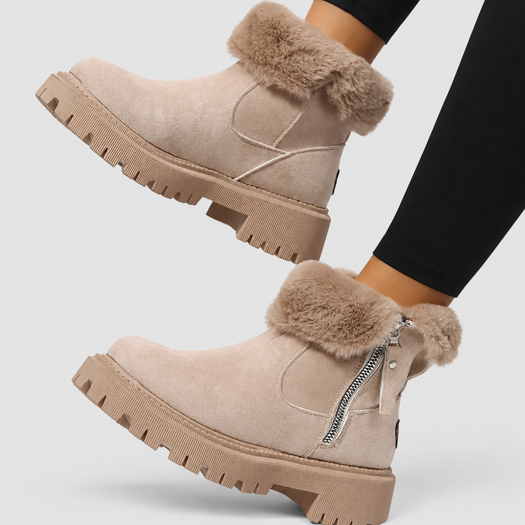 Women's Plush-Collar Faux Suede Platform Ankle Boots — view 2