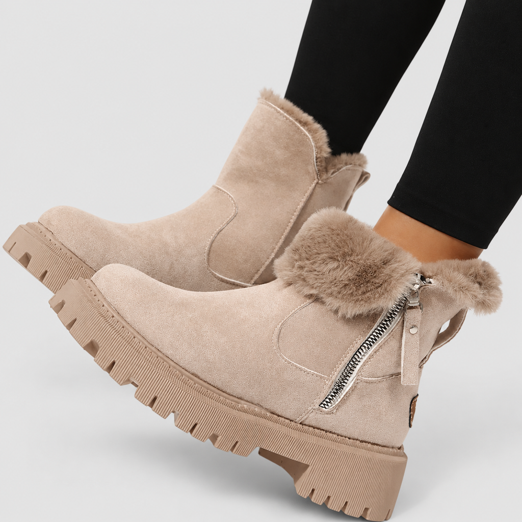 Women's Plush-Collar Faux Suede Platform Ankle Boots — view 3
