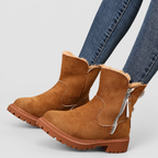 Women's Plush-Collar Faux Suede Platform Ankle Boots in Brown — view 6