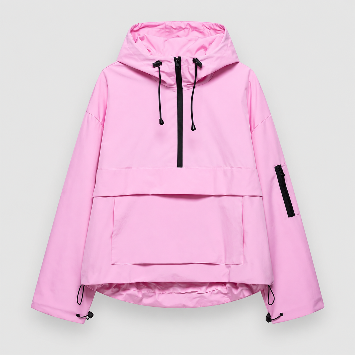 Women's Hooded Pullover Anorak Jacket with Half Zip in Rose Pink — view 1