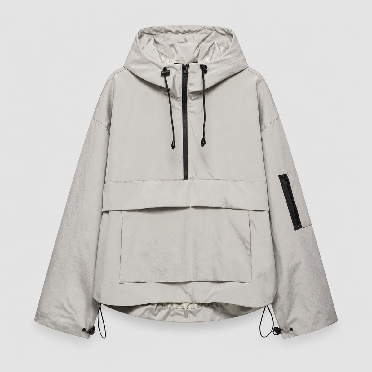 Women's Hooded Pullover Anorak Jacket with Half Zip in Grey — view 3