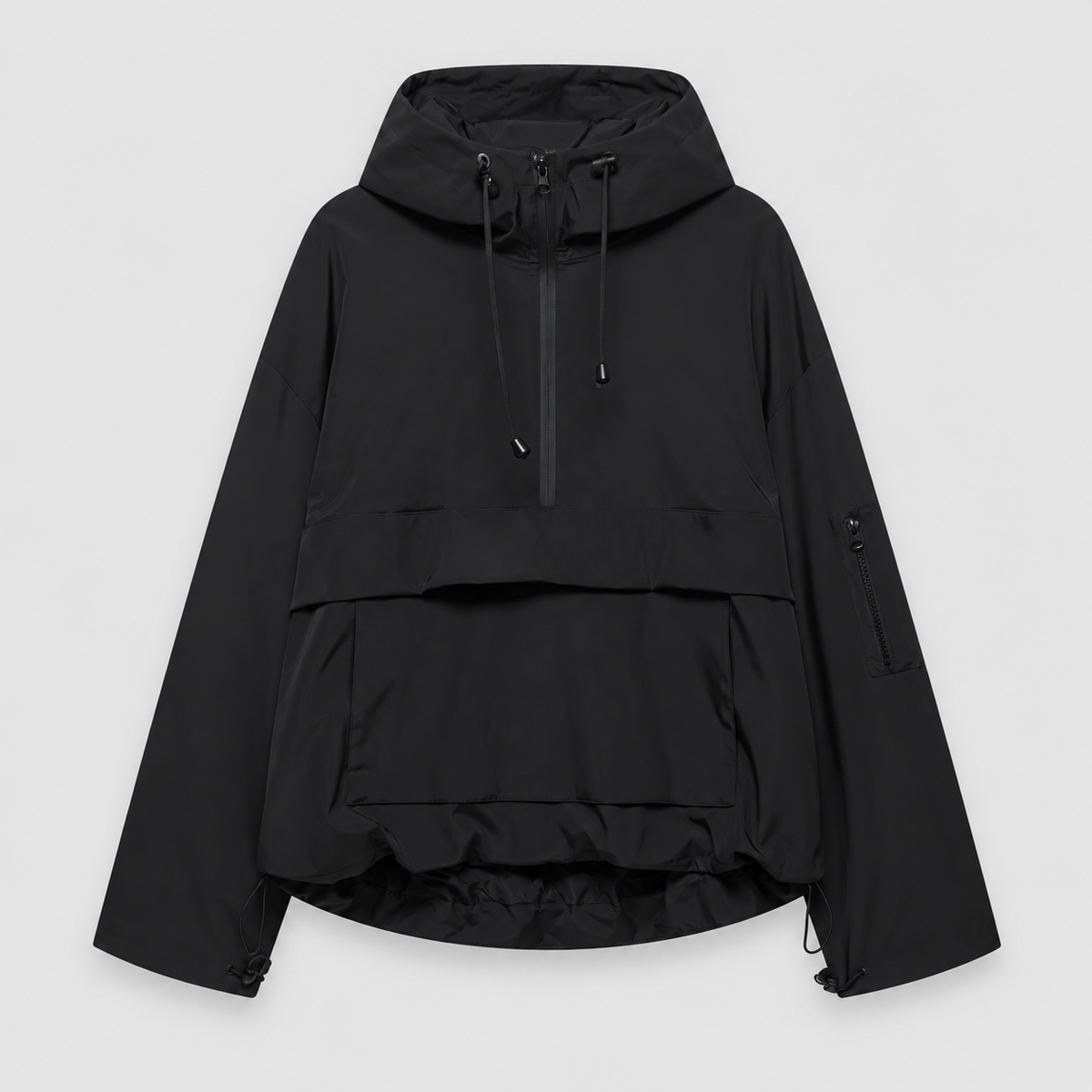 Women's Hooded Pullover Anorak Jacket with Half Zip in Black — view 4