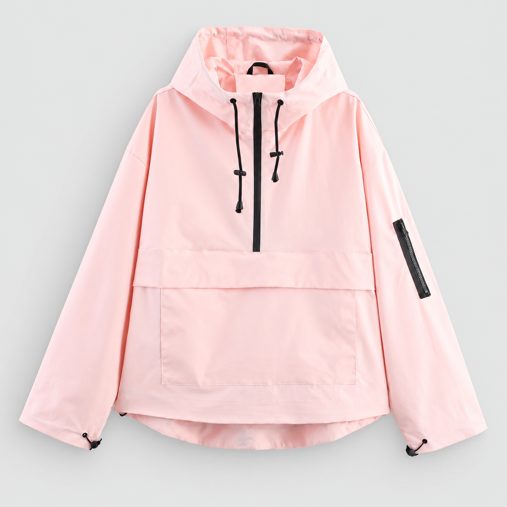 Women's Hooded Pullover Anorak Jacket with Half Zip in Light Pink — view 5