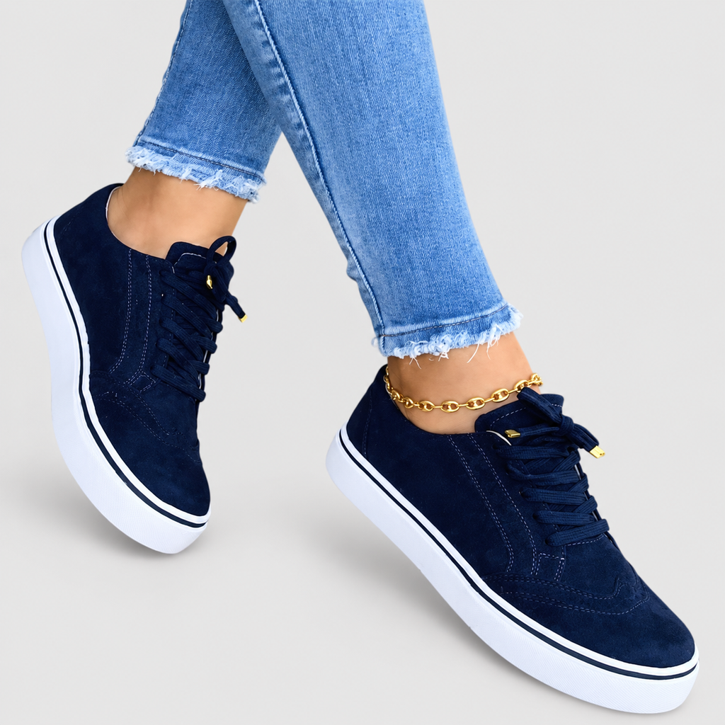 Women's Lace-Up Platform Trainers with Wingtip Detail in Blue — view 5