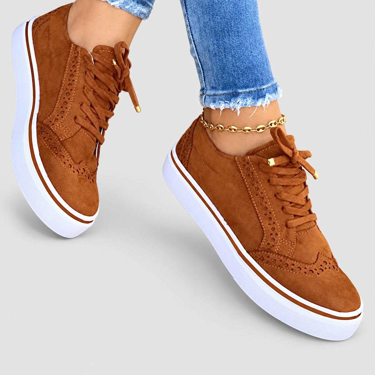 Women's Lace-Up Platform Trainers with Wingtip Detail — view 6