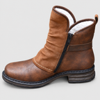 Women's Fleece-Lined Brown Ankle Boots with Buckle Strap — view 2