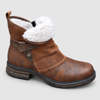 Women's Fleece-Lined Brown Ankle Boots with Buckle Strap — view 3