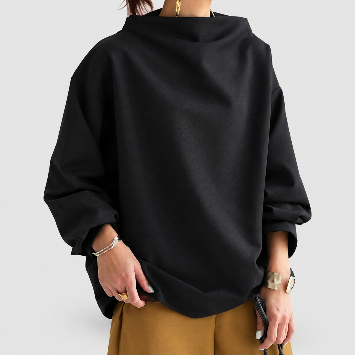 Women's Oversized High-Neck Jumper with Wide Loose Cut — view 6