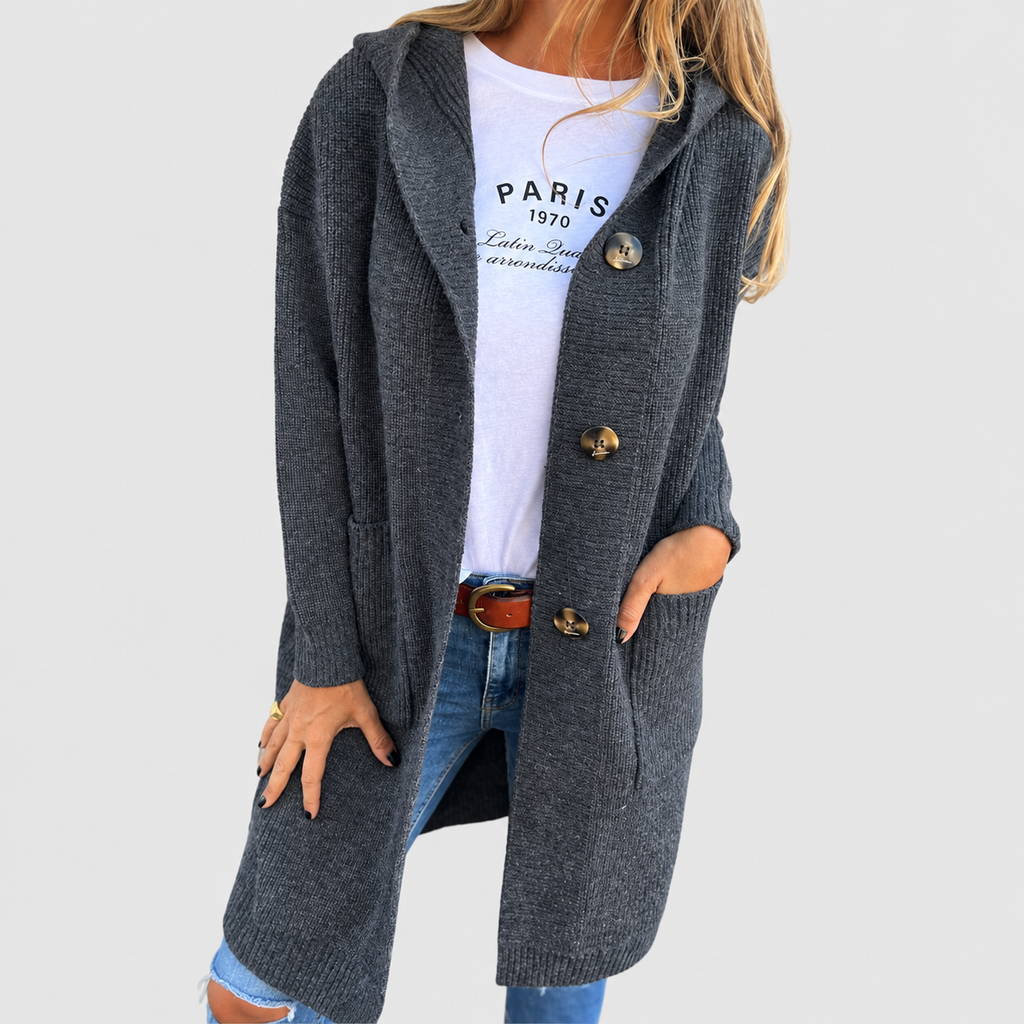 Women's Long Knit Cardigan with Buttons and Pockets — view 6