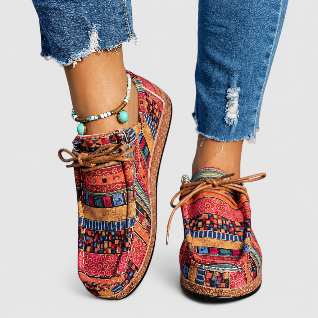 Women's Patterned Lace-Up Shoes in Red — view 1