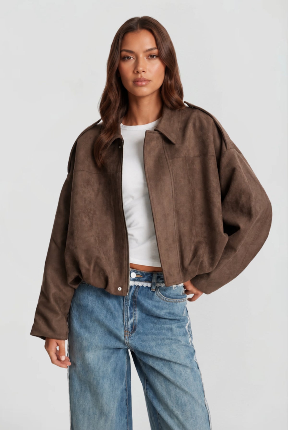 Nerys | Women's Suede-Look Jacket with Zip and Point Collar
