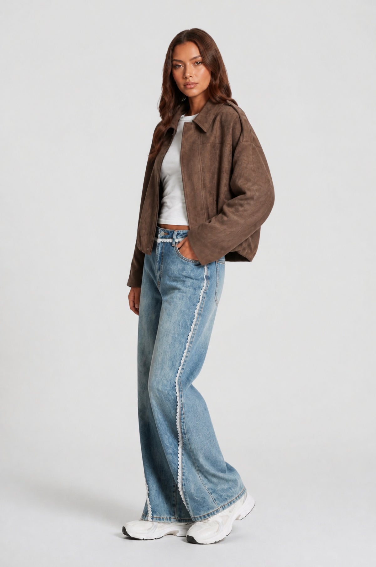 Nerys | Women's Suede-Look Jacket with Zip and Point Collar