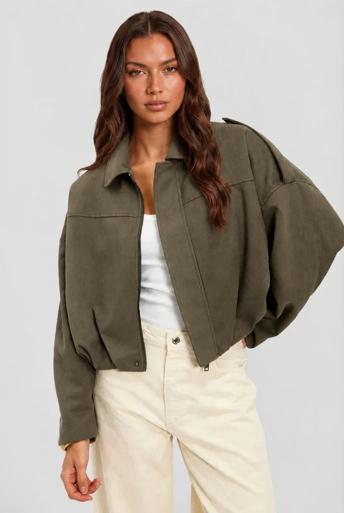 Nerys | Women's Suede-Look Jacket with Zip and Point Collar