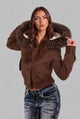 Nesta | Women's Cropped Bomber Jacket with Faux Fur Hood