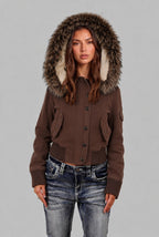 Nesta | Women's Cropped Bomber Jacket with Faux Fur Hood