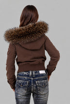 Nesta | Women's Cropped Bomber Jacket with Faux Fur Hood