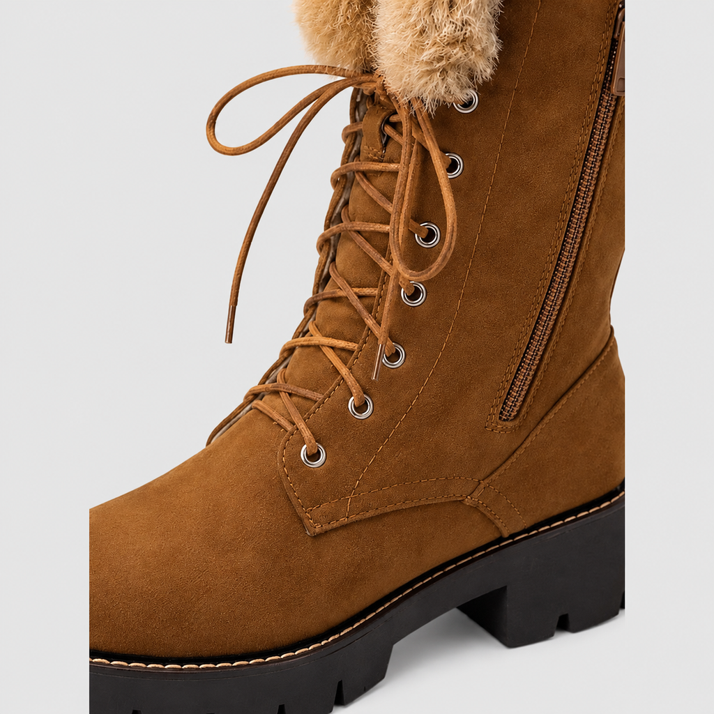 Women's Knee-High Lace-Up Boots with Plush Collar — view 3