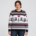Noelle Fair Isle Christmas Jumper with Hearts and Reindeer, white, front view