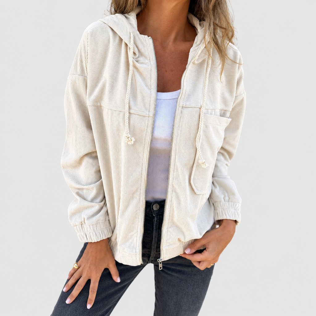 Women's Corduroy Hooded Jacket in White — view 1