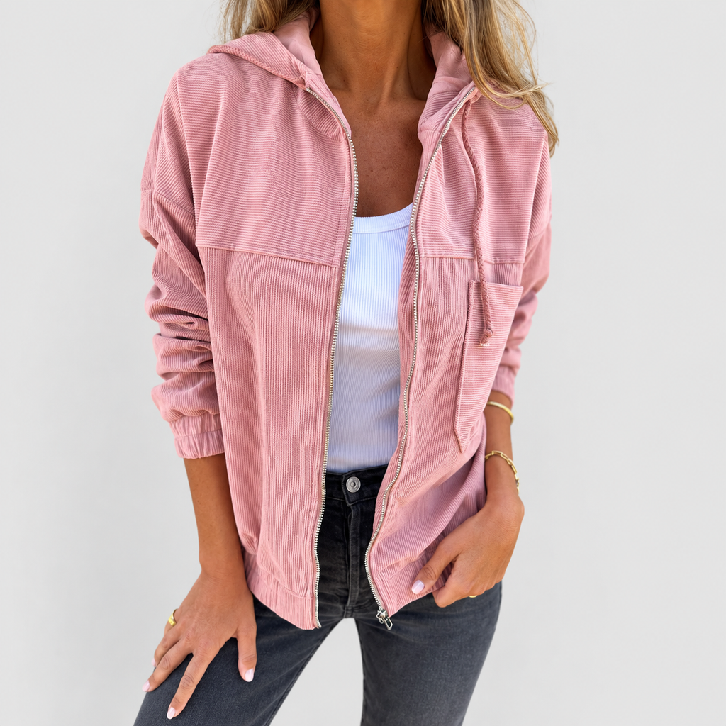 Women's Corduroy Hooded Jacket in Pink — view 2