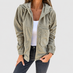 Women's Corduroy Hooded Jacket in Green — view 3