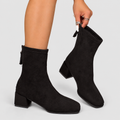 Women's Square-Toe Faux Suede Block-Heel Ankle Boots in Black — view 1