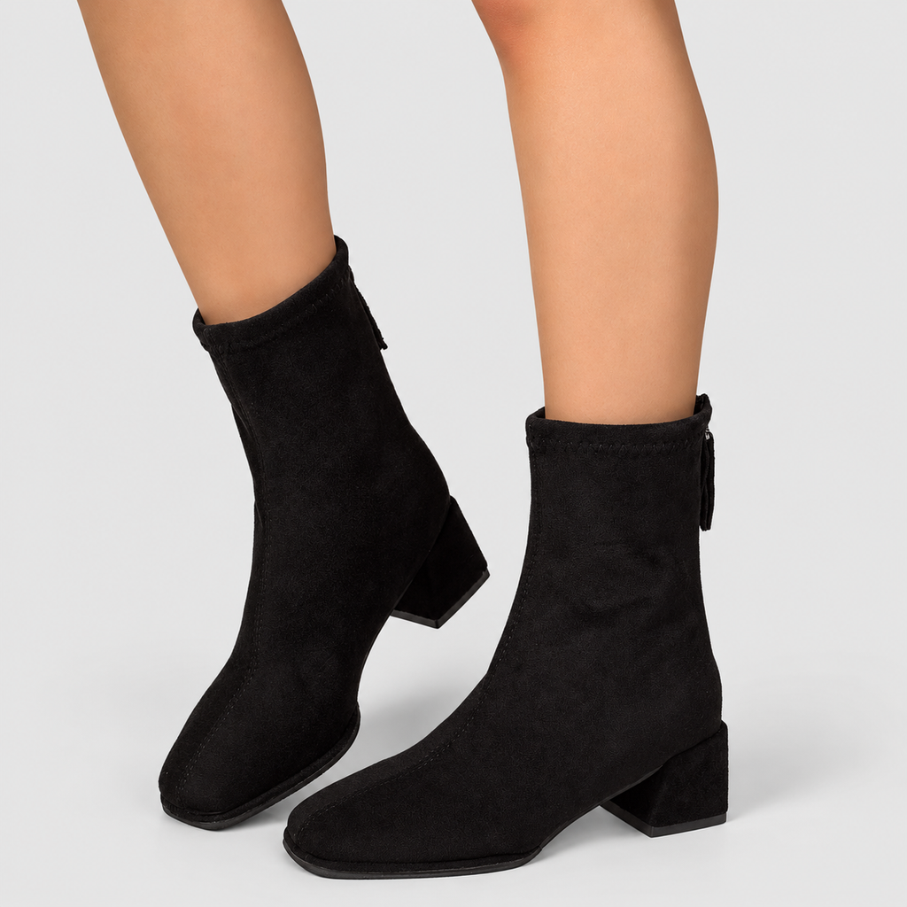 Women's Square-Toe Faux Suede Block-Heel Ankle Boots — view 2