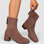 Women's Square-Toe Faux Suede Block-Heel Ankle Boots in Brown — view 3