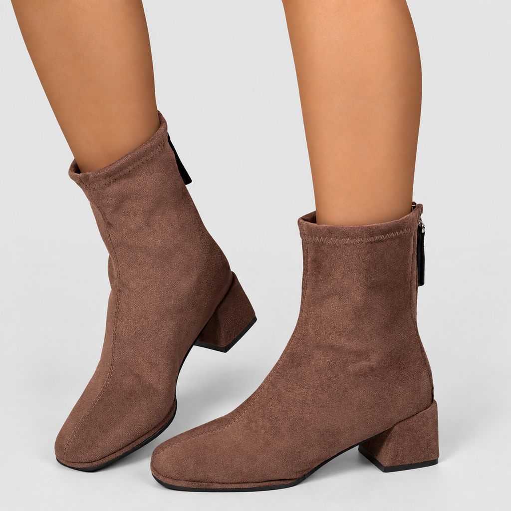 Women's Square-Toe Faux Suede Block-Heel Ankle Boots — view 4