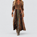 Women's Boho Long-Sleeve Patchwork Maxi Dress in Brown — view 1