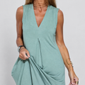 Women's Long V-Neck Dress with Coordinating Cardigan in Green — view 1