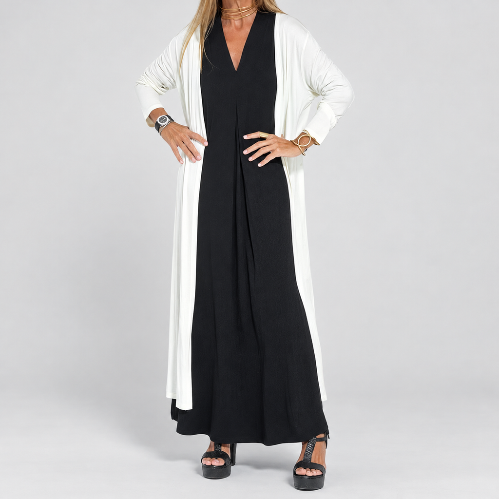 Women's Long V-Neck Dress with Coordinating Cardigan — view 6