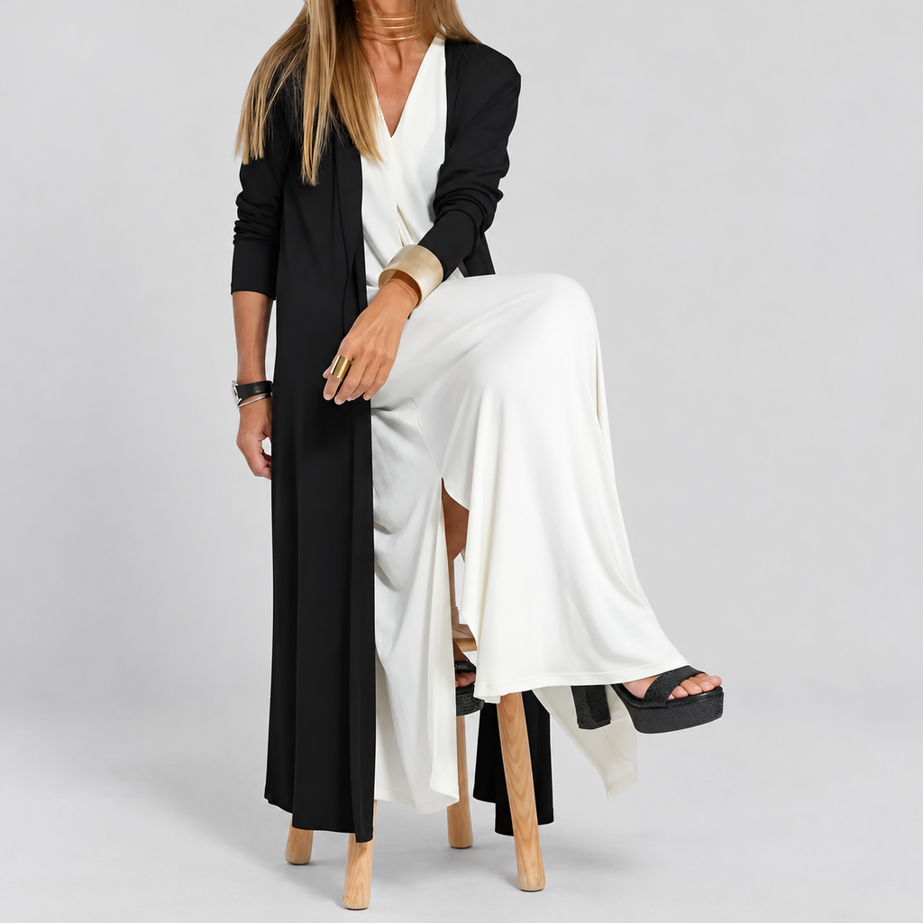 Women's Long V-Neck Dress with Coordinating Cardigan — view 8