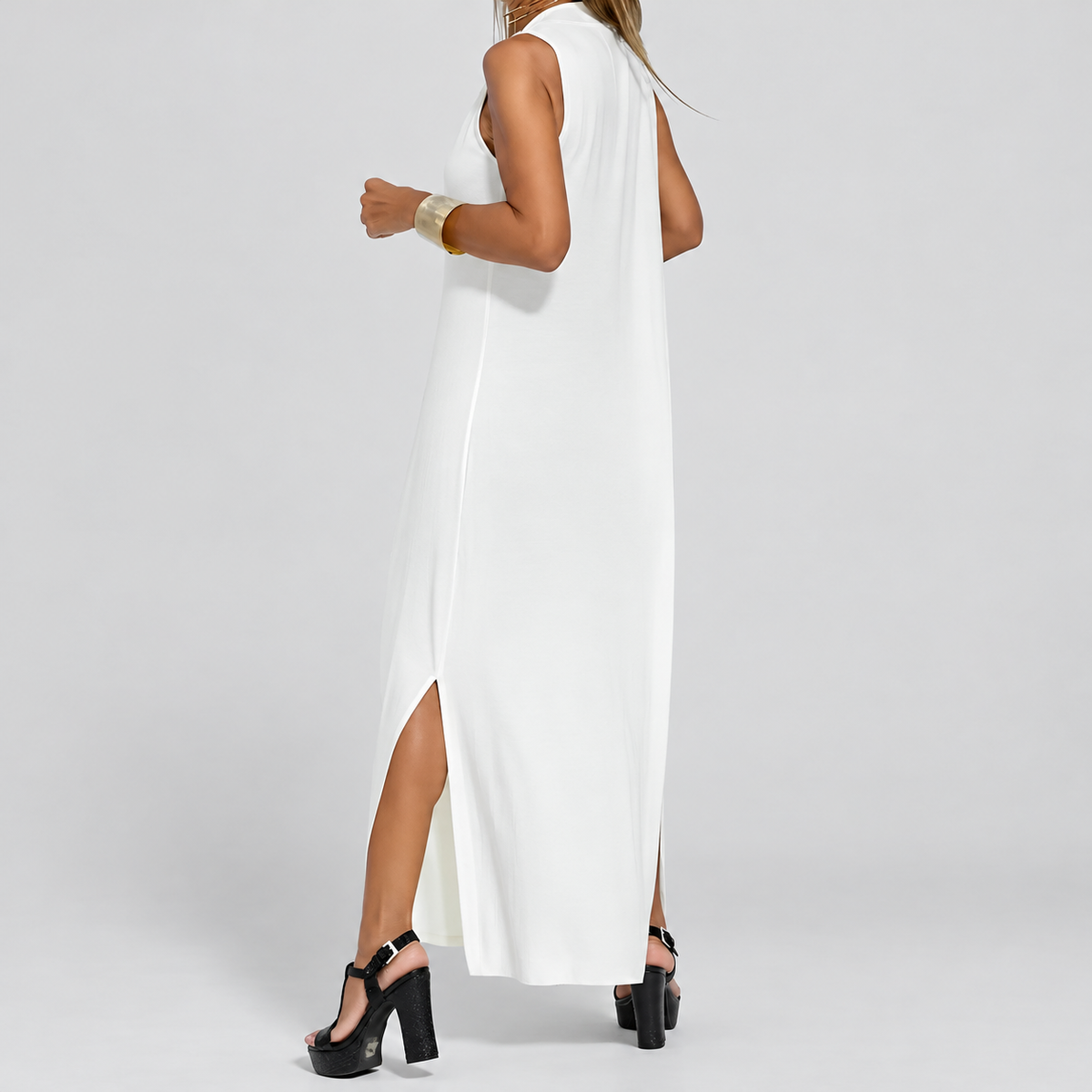 Women's Long V-Neck Dress with Coordinating Cardigan — view 13