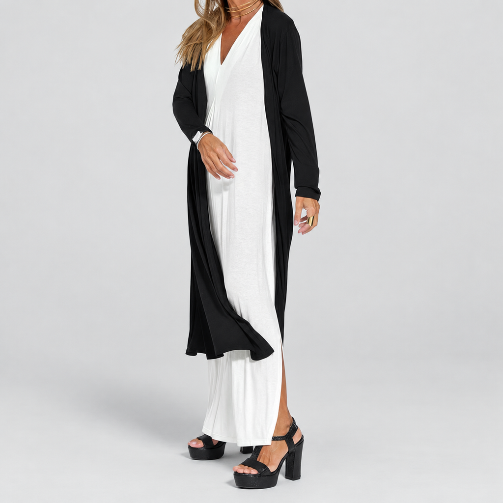 Women's Long V-Neck Dress with Coordinating Cardigan — view 15