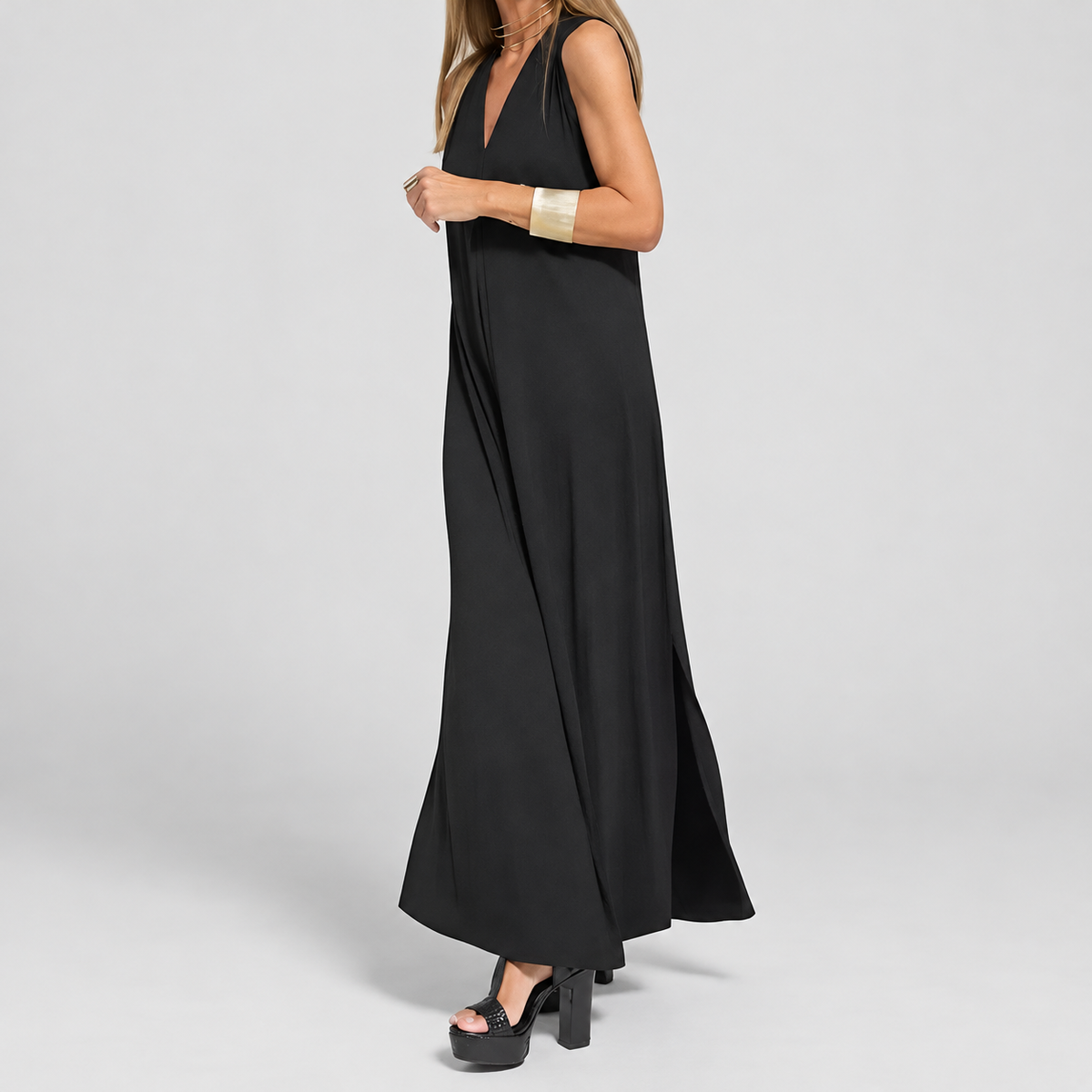 Women's Long V-Neck Dress with Coordinating Cardigan — view 16