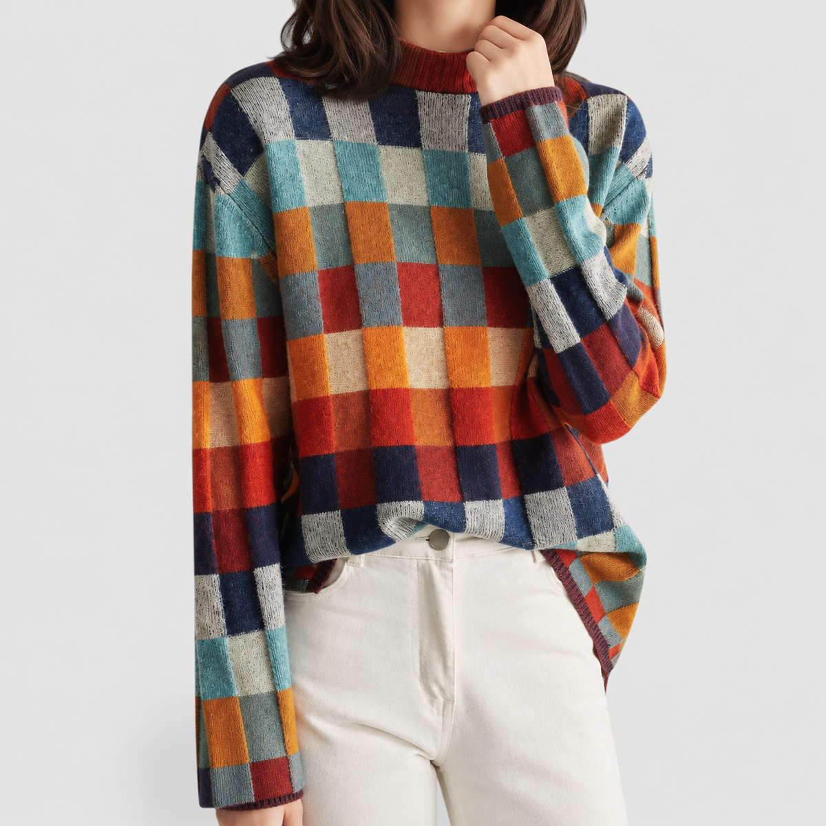 Women's Multicoloured Roll-Neck Jumper in Multi-Coloured — view 1