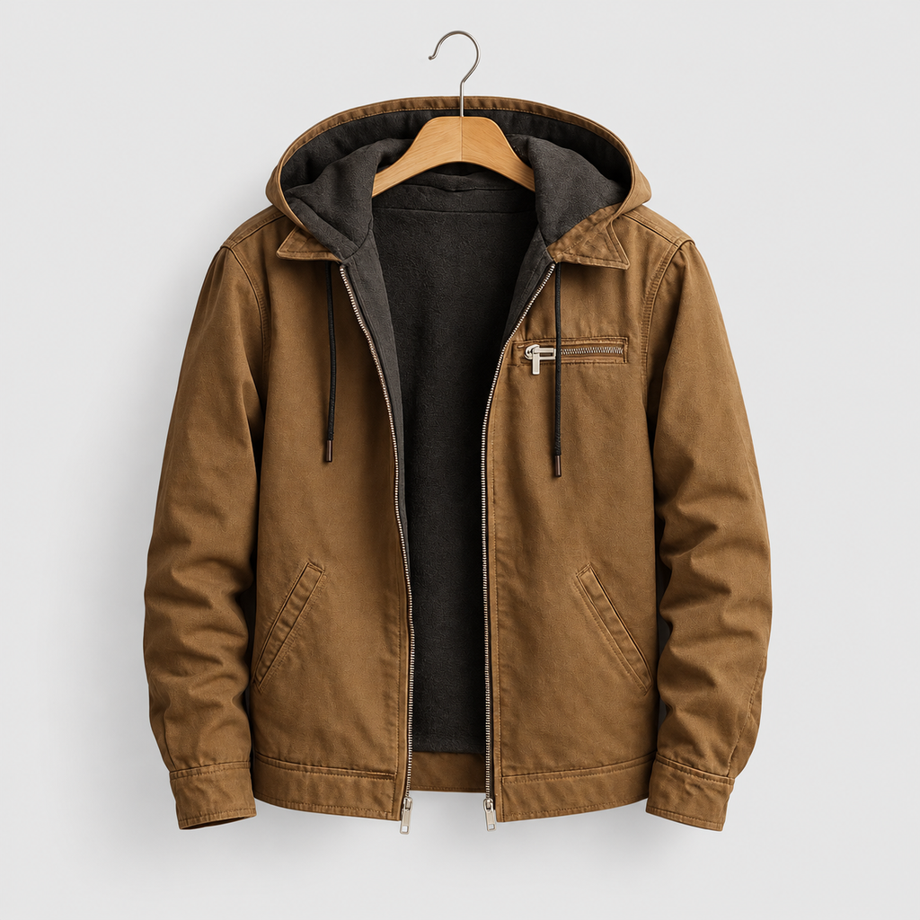 Men's Sherpa-Lined Hooded Jacket in Brown — view 1