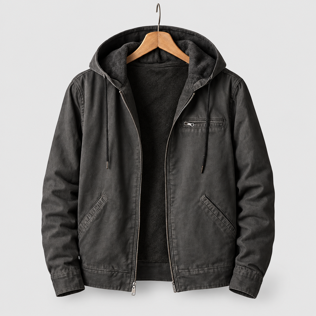 Men's Sherpa-Lined Hooded Jacket in Black — view 4