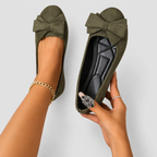 Women's Bow Flat Shoes in Dark Green — view 1