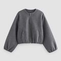 Women's Cropped Relaxed Bomber Jacket with Elasticated Hem and Cuffs in Dark Grey — view 1