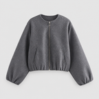 Women's Cropped Relaxed Bomber Jacket with Elasticated Hem and Cuffs in Dark Grey — view 1