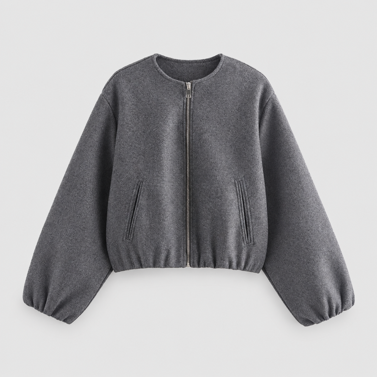 Women's Cropped Relaxed Bomber Jacket with Elasticated Hem and Cuffs in Dark Grey — view 1
