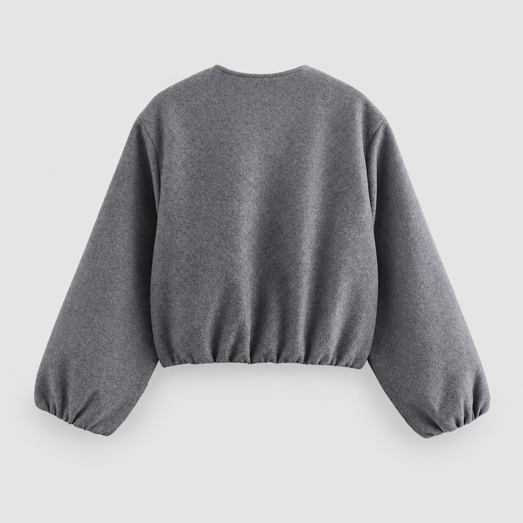 Women's Cropped Relaxed Bomber Jacket with Elasticated Hem and Cuffs — view 2