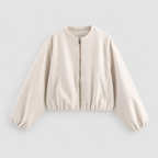 Women's Cropped Relaxed Bomber Jacket with Elasticated Hem and Cuffs in Beige — view 3
