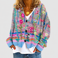 Women's Floral Embroidered Multicolour Knit Cardigan in Blue — view 1